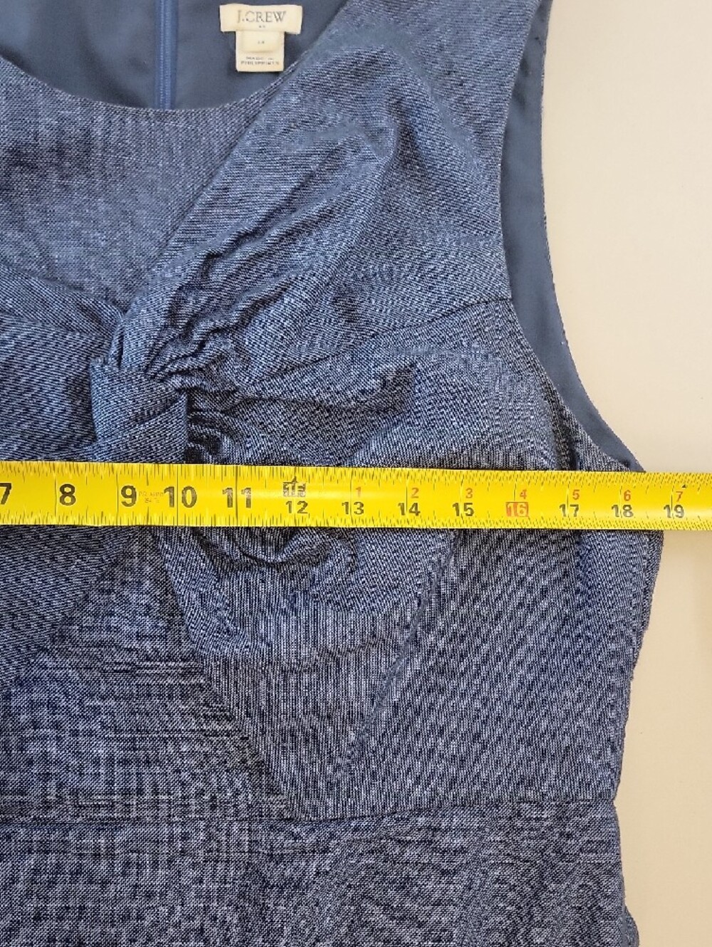 J. Crew Blue Linen Blend Sleeveless Midi Dress Front Knot Detail Coastal Boho - Picture 11 of 15